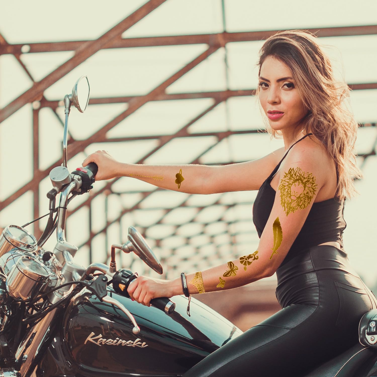 AirNOGO tatuajes dorados con destellos glitter para brillar en eventos