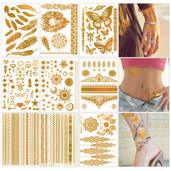 AirNOGO tatuajes temporales dorados con motivos variados para decoración de fiestas