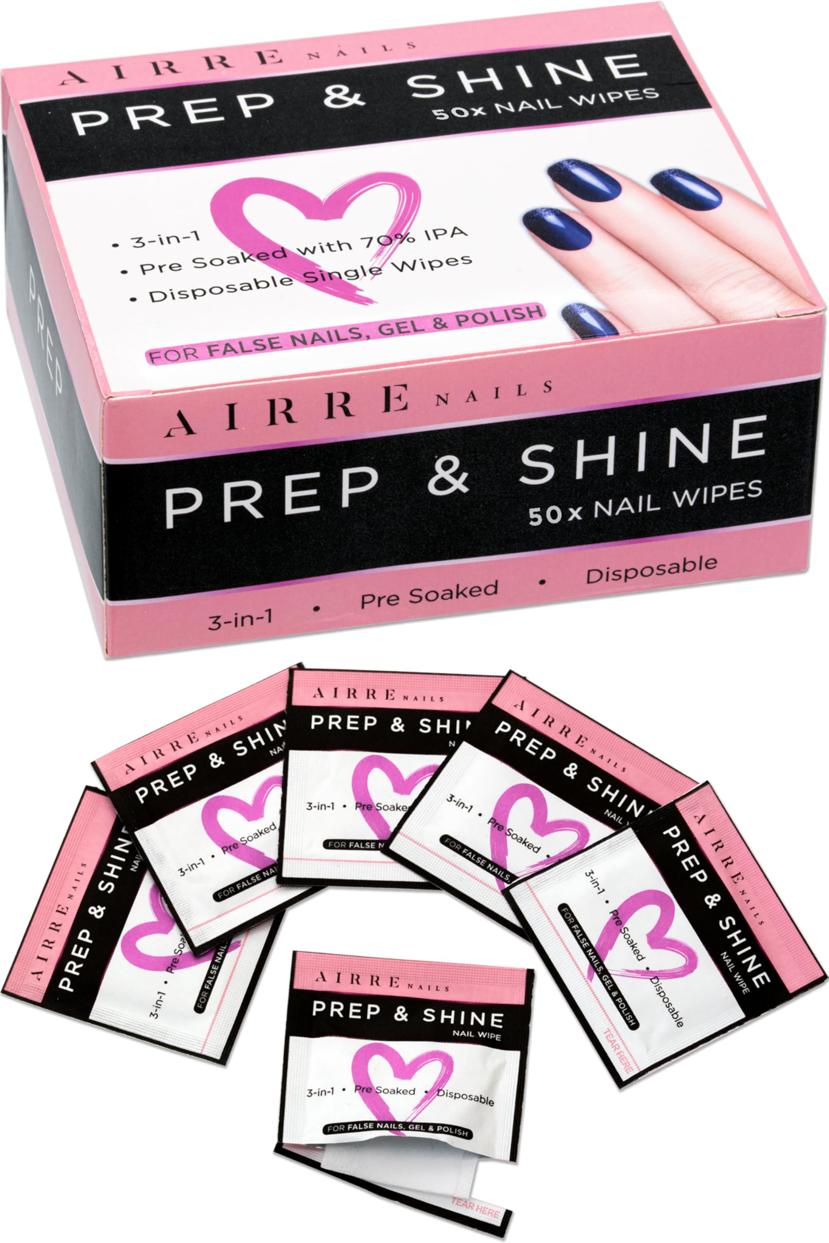 AIRRE NAILS: toallitas prep-wipe 3en1 para alcohol, preparación y limpieza sin pelusas