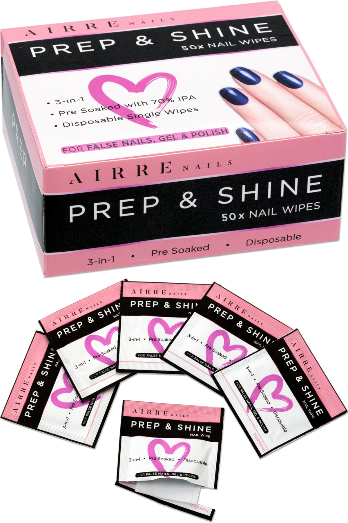 AIRRE NAILS: toallitas prep-wipe 3en1 para alcohol, preparación y limpieza sin pelusas