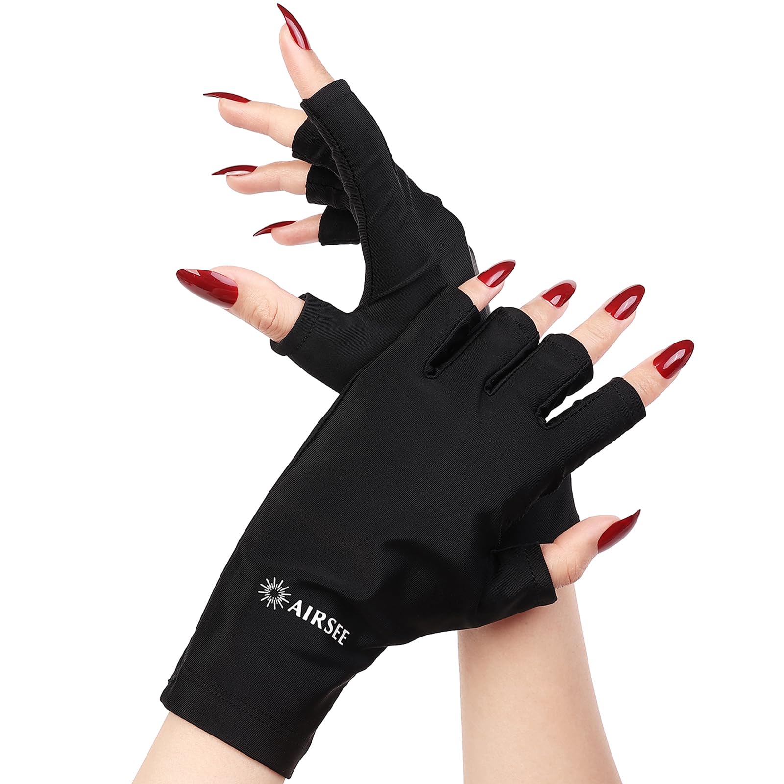 AirSEE guantes protección UV sin dedos, ideales para manicuras UV con movilidad.