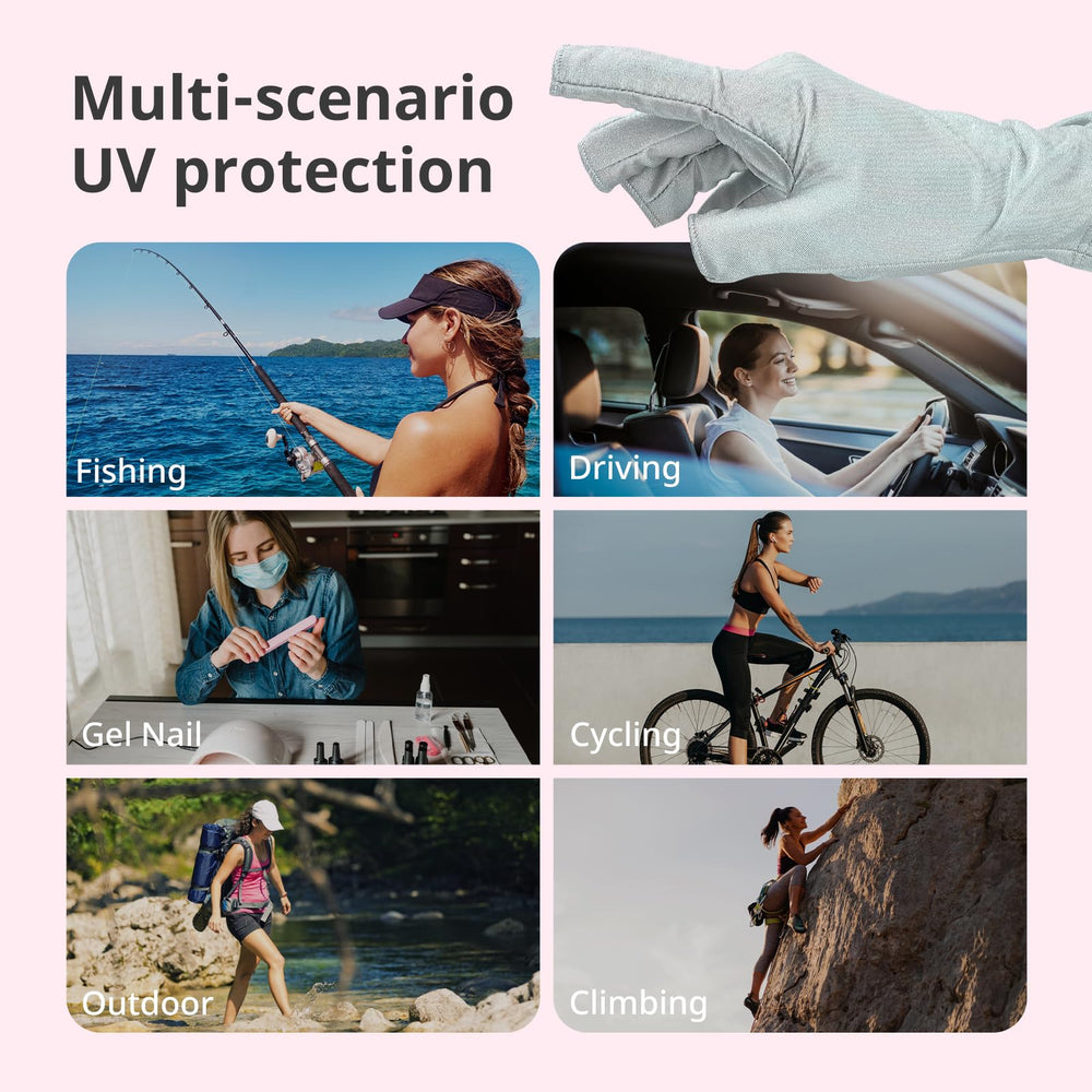 AirSEE guantes UV con ajuste de dedos: se doblan para adaptar la longitud.