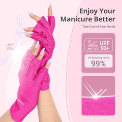 Guantes AIRSEE UV con dedos extendidos cubren cada dedo durante manicura.