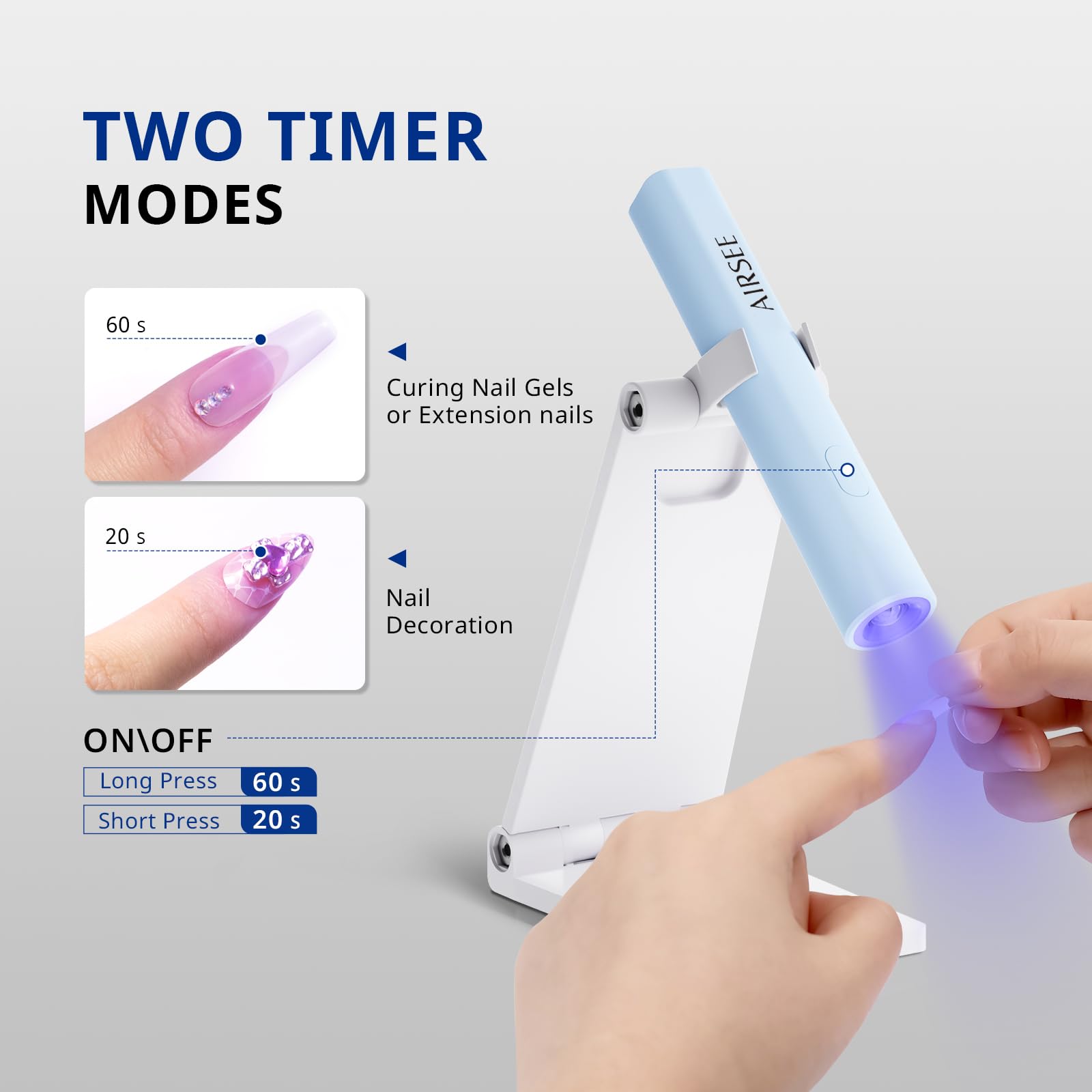 Airsee Lámpara UV mini con rotación de 270 grados para mayor comodidad.