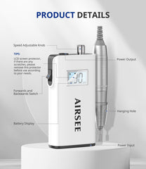 AIRSEE E8 blanco pantalla digital: RPM y batería visibles en tiempo real.