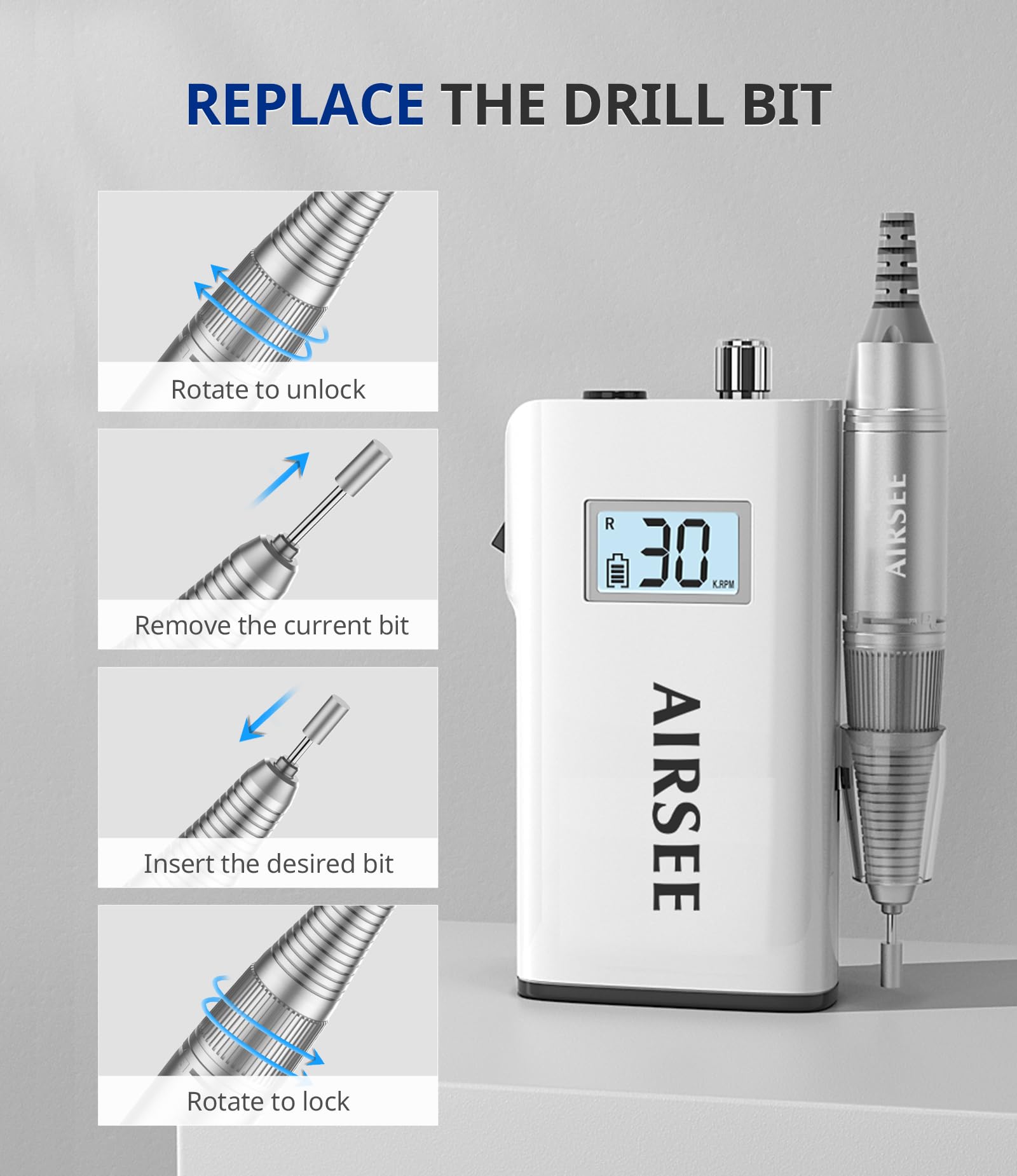AIRSEE E8 blanco ajuste de velocidad: precisión para uñas.