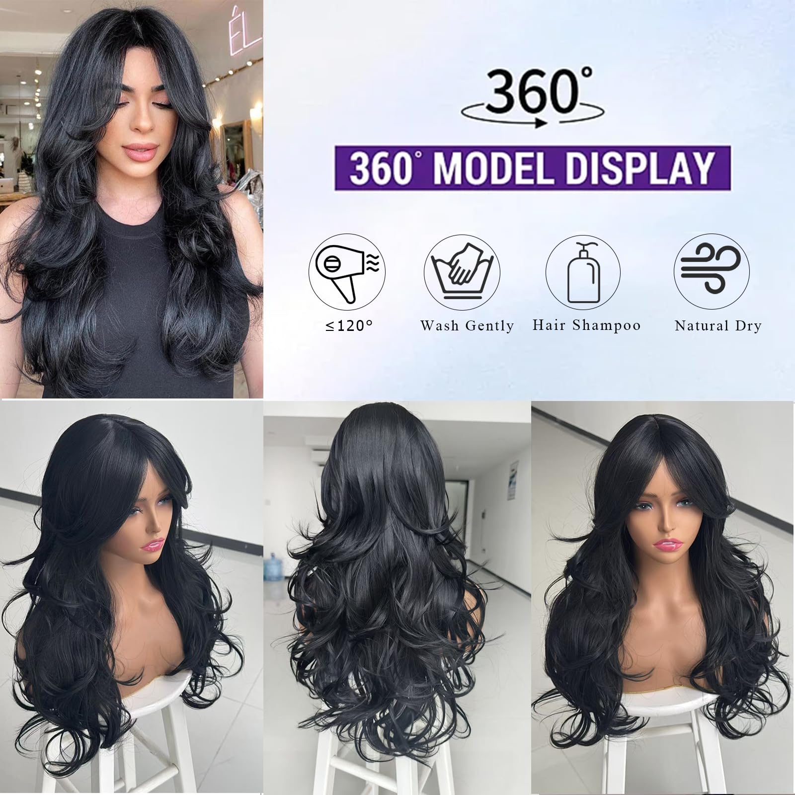 Aisaide ondas largas negra, perfecta para eventos y uso diario.