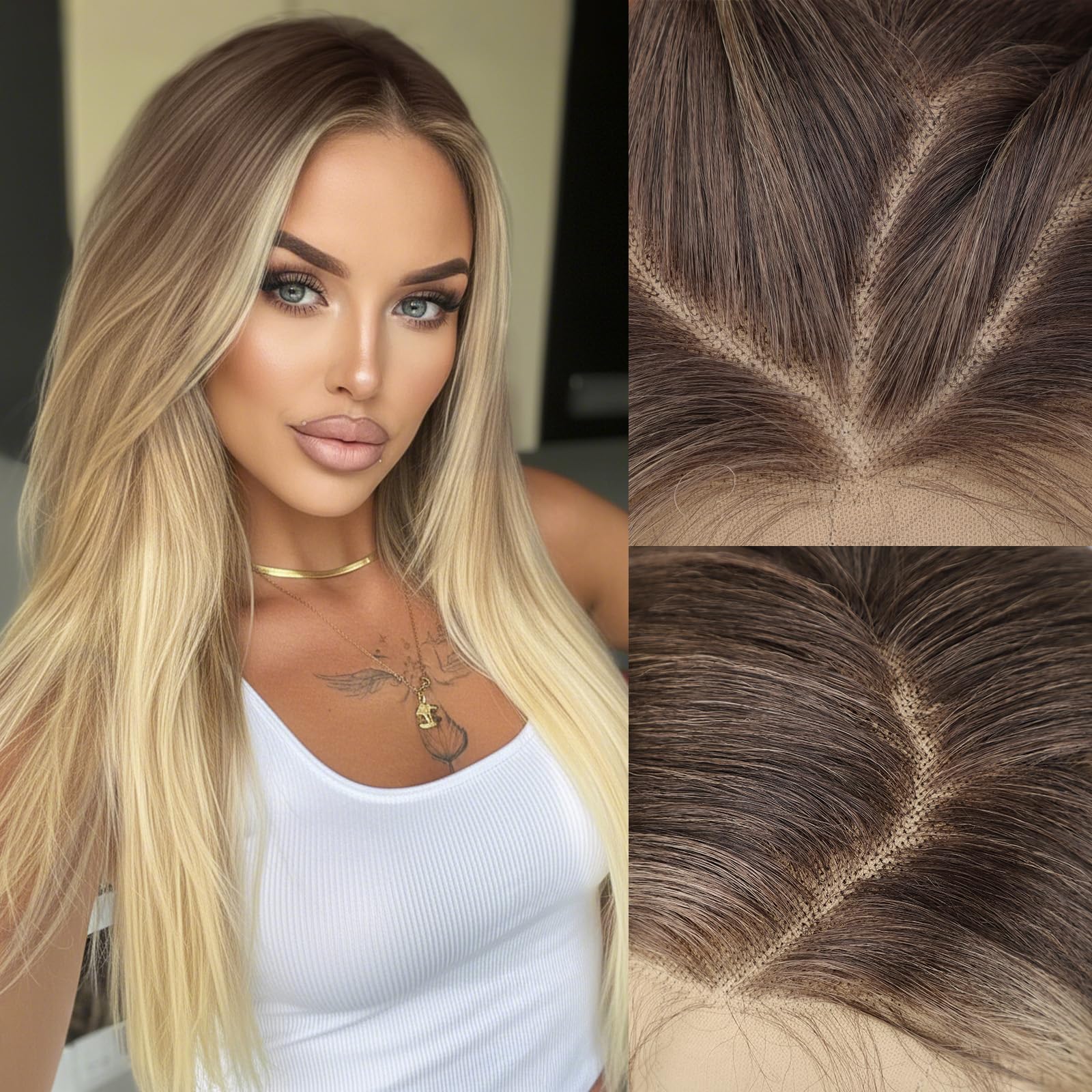 AISI HAIR peluca frontal de encaje 13x4 en rubio mezclado, apariencia natural para diario.