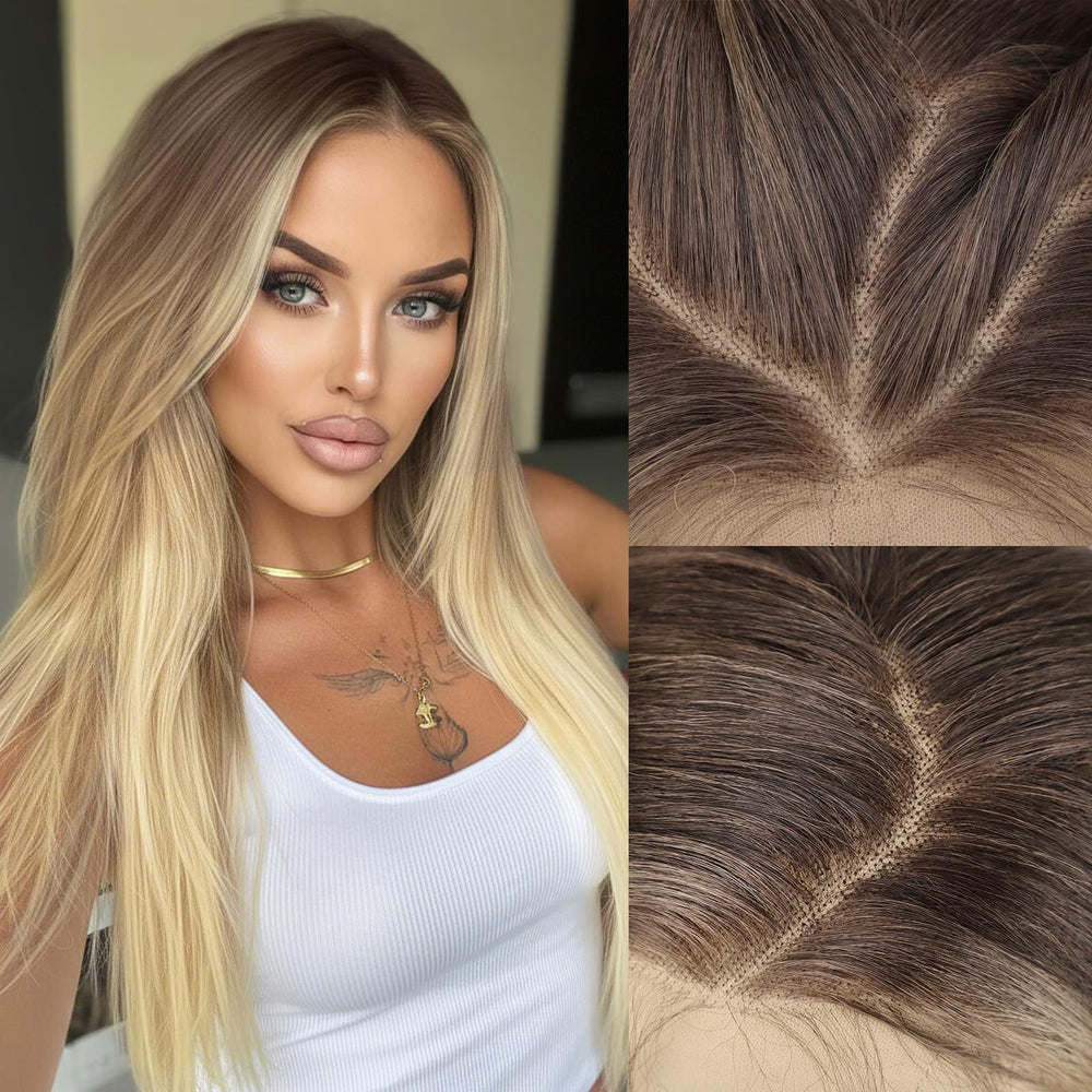 AISI HAIR peluca frontal de encaje 13x4 en rubio mezclado, apariencia natural para diario.