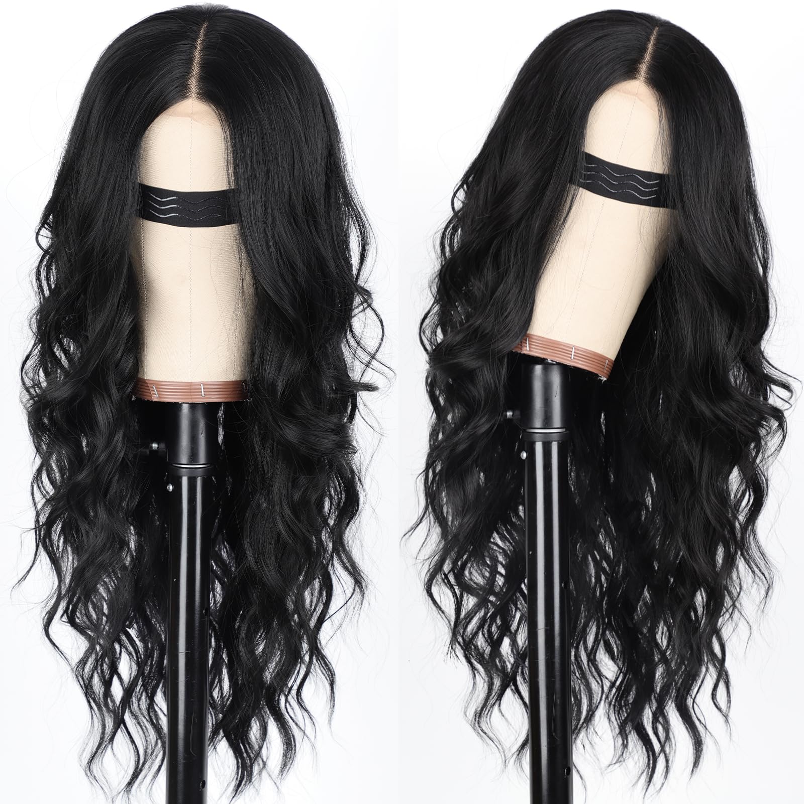 AISI HAIR peluca negra larga para uso diario con acabado suave.