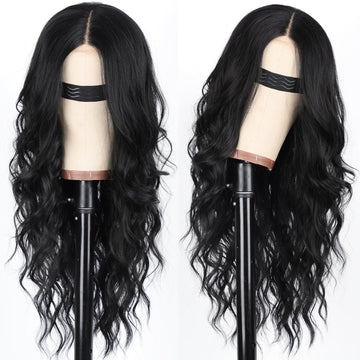 AISI HAIR peluca negra larga para uso diario con acabado suave.