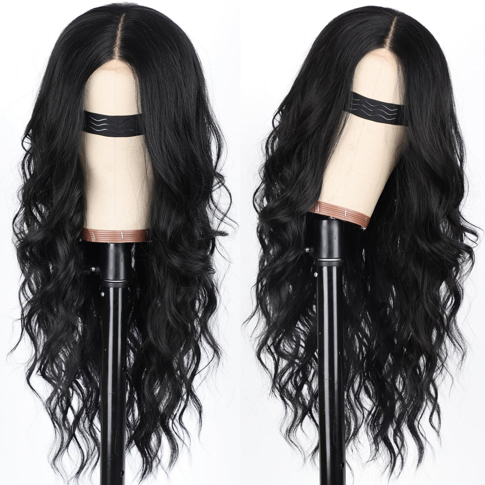 AISI HAIR peluca negra larga para uso diario con acabado suave.