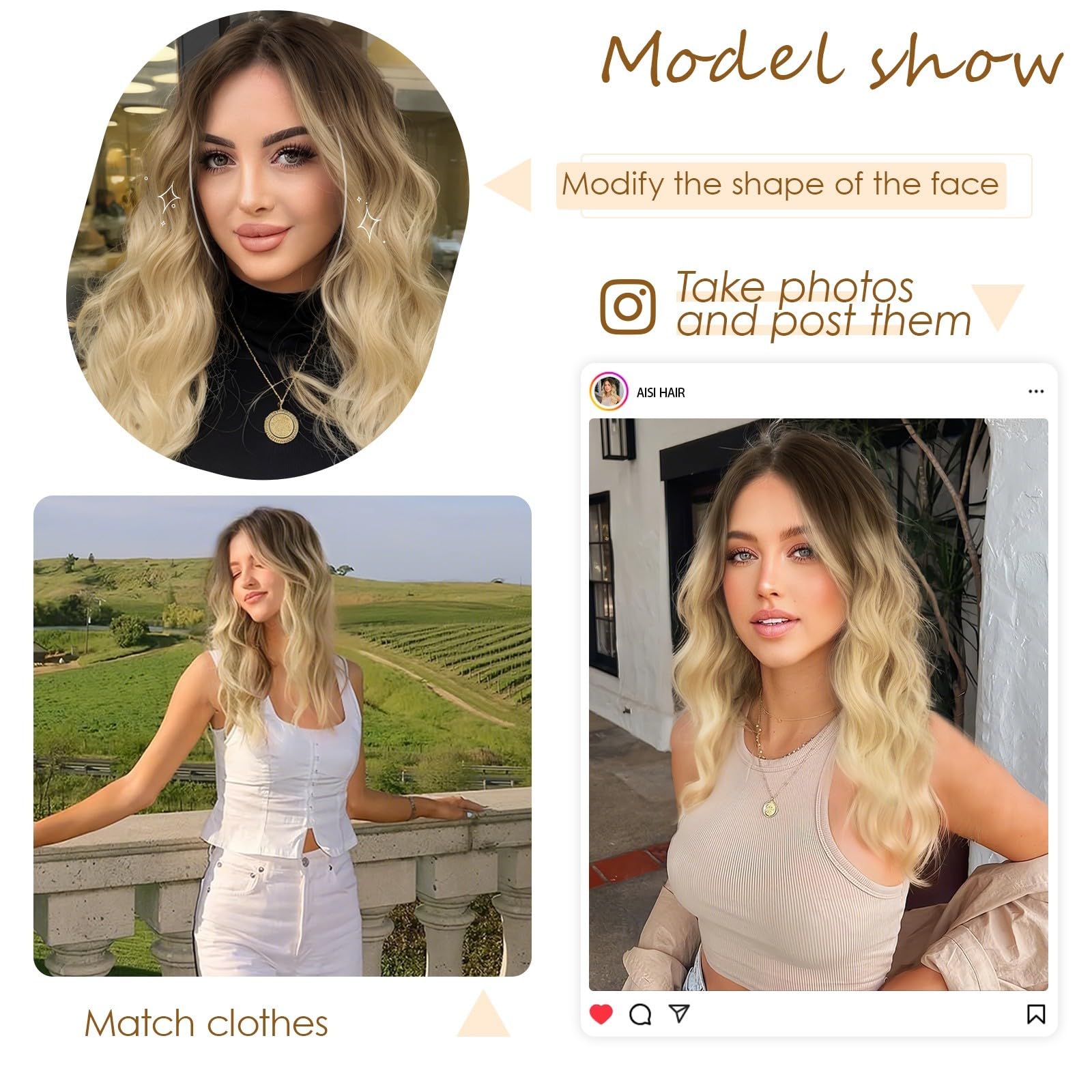 AISI HAIR middle-part wave curly wig suitable for many outfits