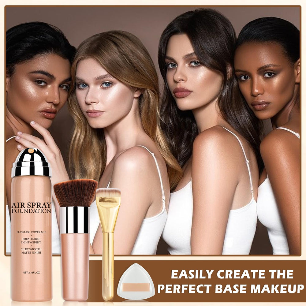 AIUEO Airbrush Foundation application demo showing easy, even distribution.