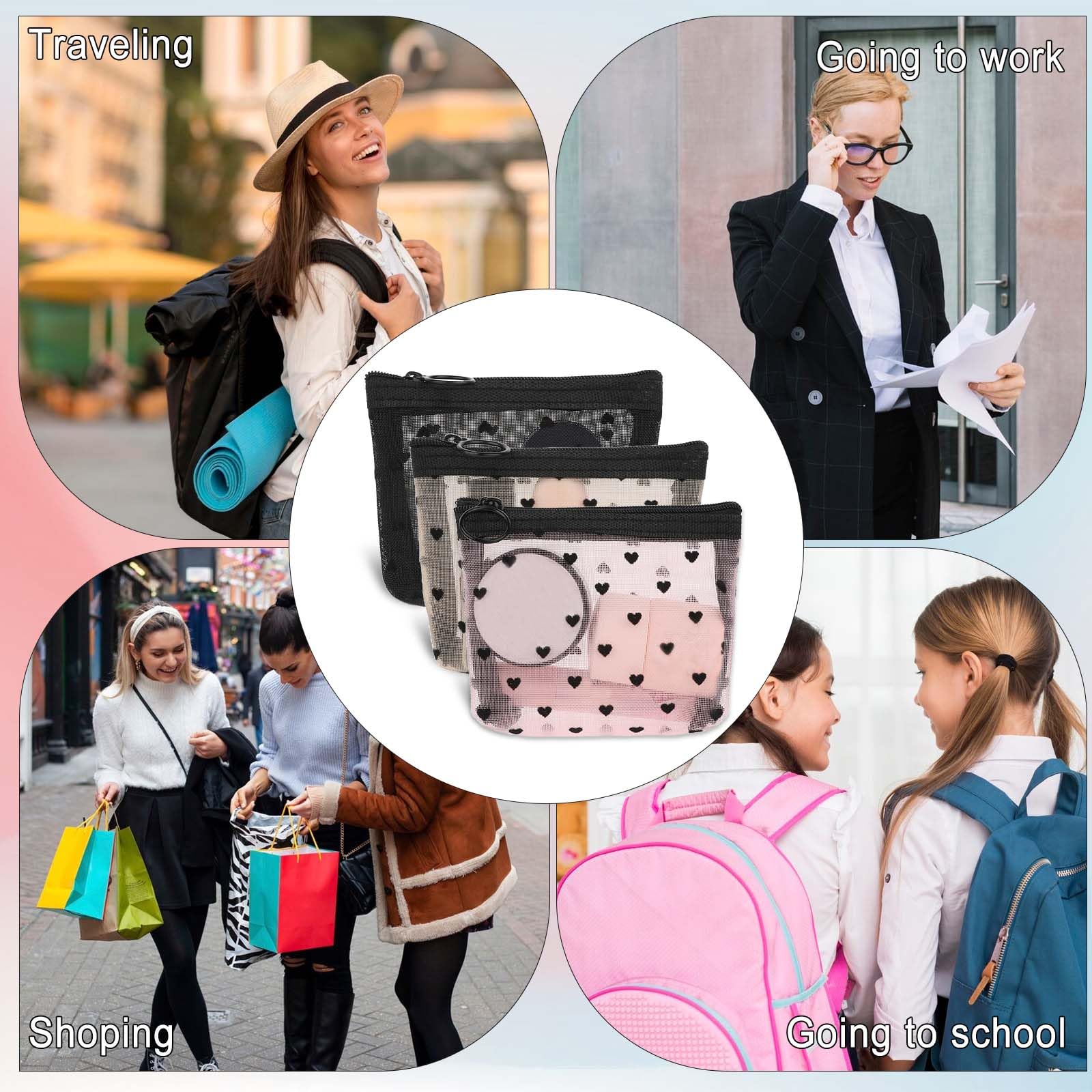 Aiyorse bolsa malla mini negra con corazones, práctica para llaves y monedas
