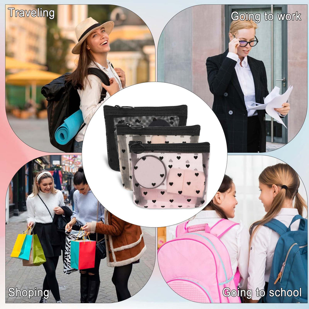 Aiyorse bolsa malla mini negra con corazones, práctica para llaves y monedas
