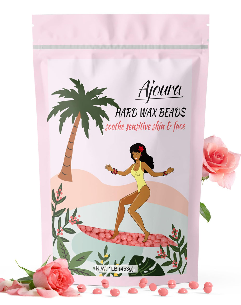 Bolas de cera rosa Ajoura para pelo grueso, uso en casa.