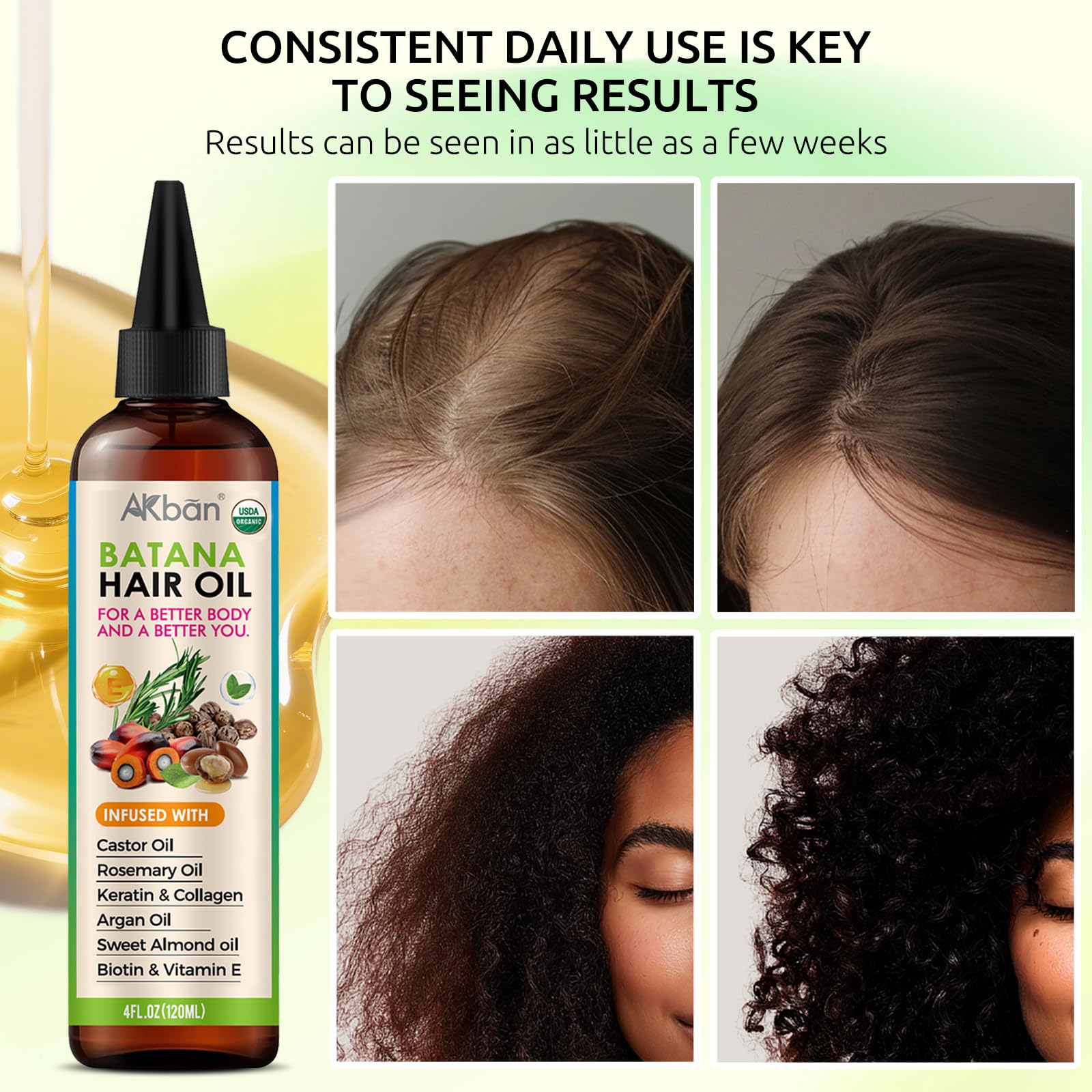 AKBAN aceite castor y romero para cabello más resistente.