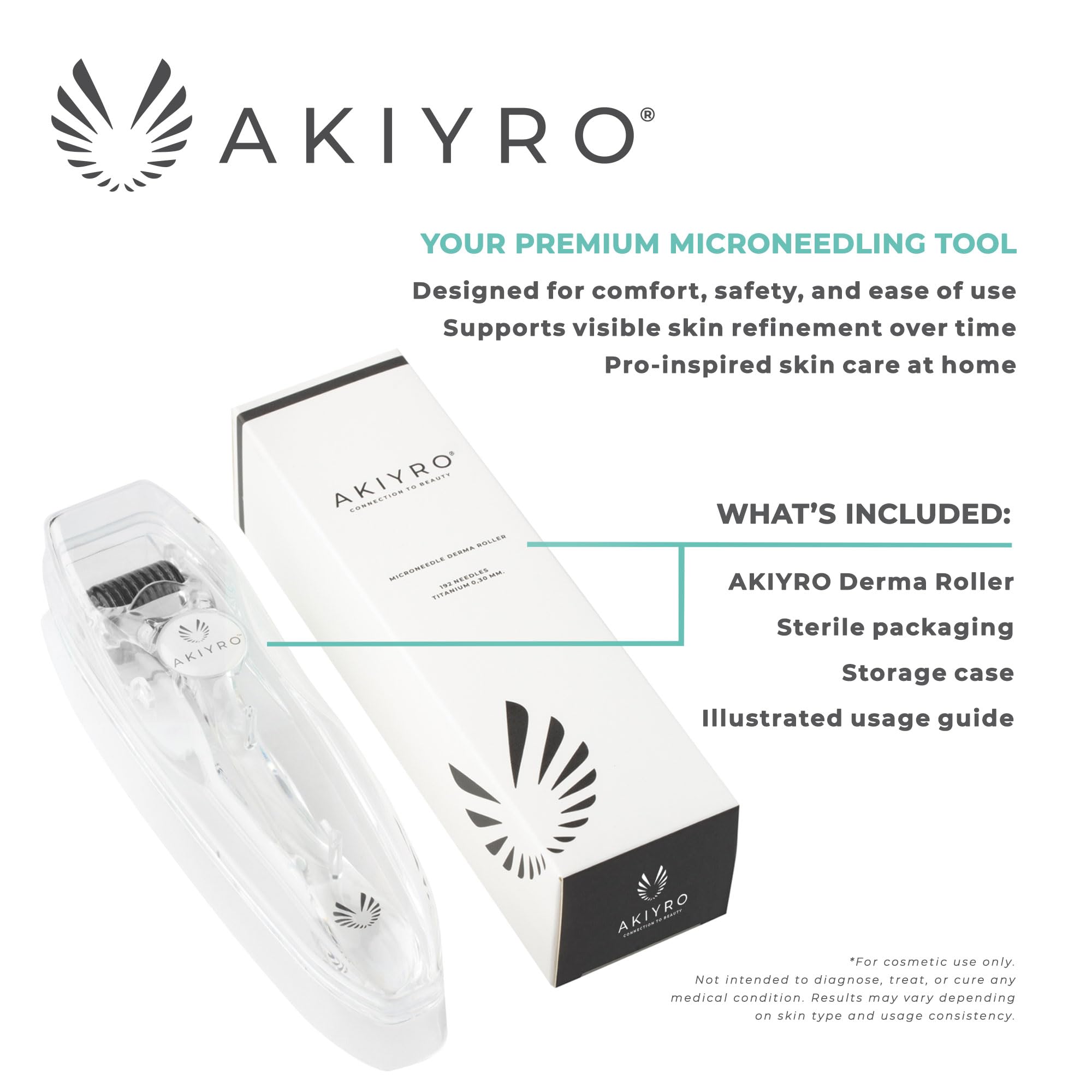 AKIYRO Derma Roller, aiguilles dorées pour une stimulation précise et douce.