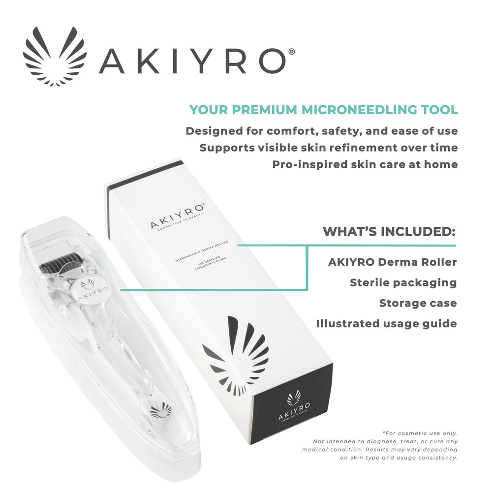 AKIYRO Derma Roller, aiguilles dorées pour une stimulation précise et douce.