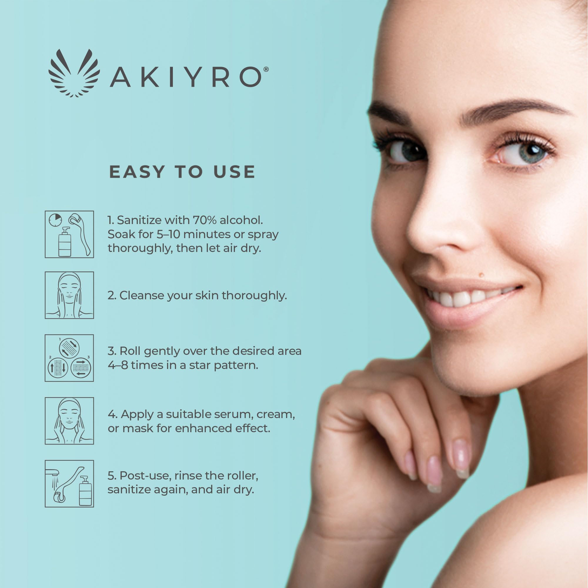 AKIYRO Derma Roller, emballage élégant prêt à l’emploi pour votre routine beauté.