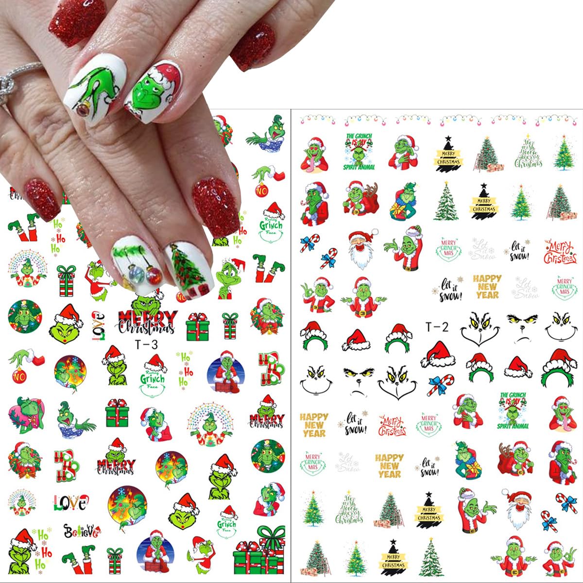 AKLHDSK conjunto de pegatinas navidad 3D, 8 hojas para uñas.