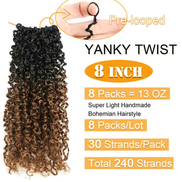 Aksice Yanky Twist 8 pulgadas, primer plano prebucleado para colocación fácil.