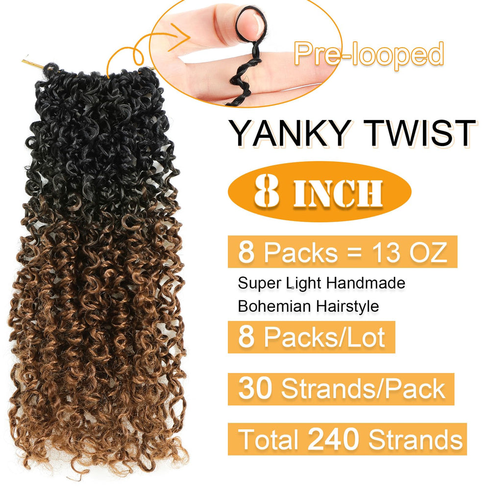 Aksice Yanky Twist 8 pulgadas, primer plano prebucleado para colocación fácil.