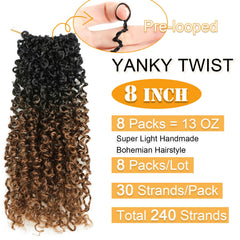 Aksice Yanky Twist 8 pulgadas, primer plano prebucleado para colocación fácil.