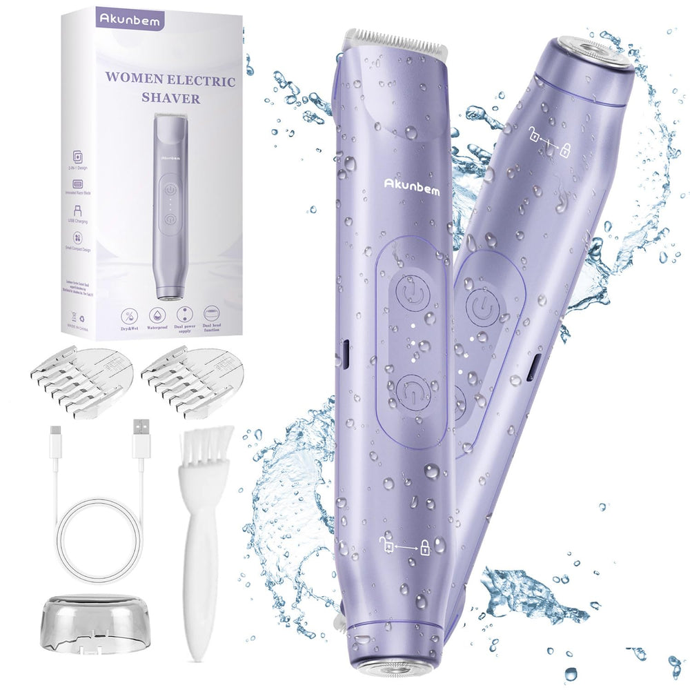 Akunbem bikini trimmer con cabezal doble para zonas sensibles y afeitado suave.