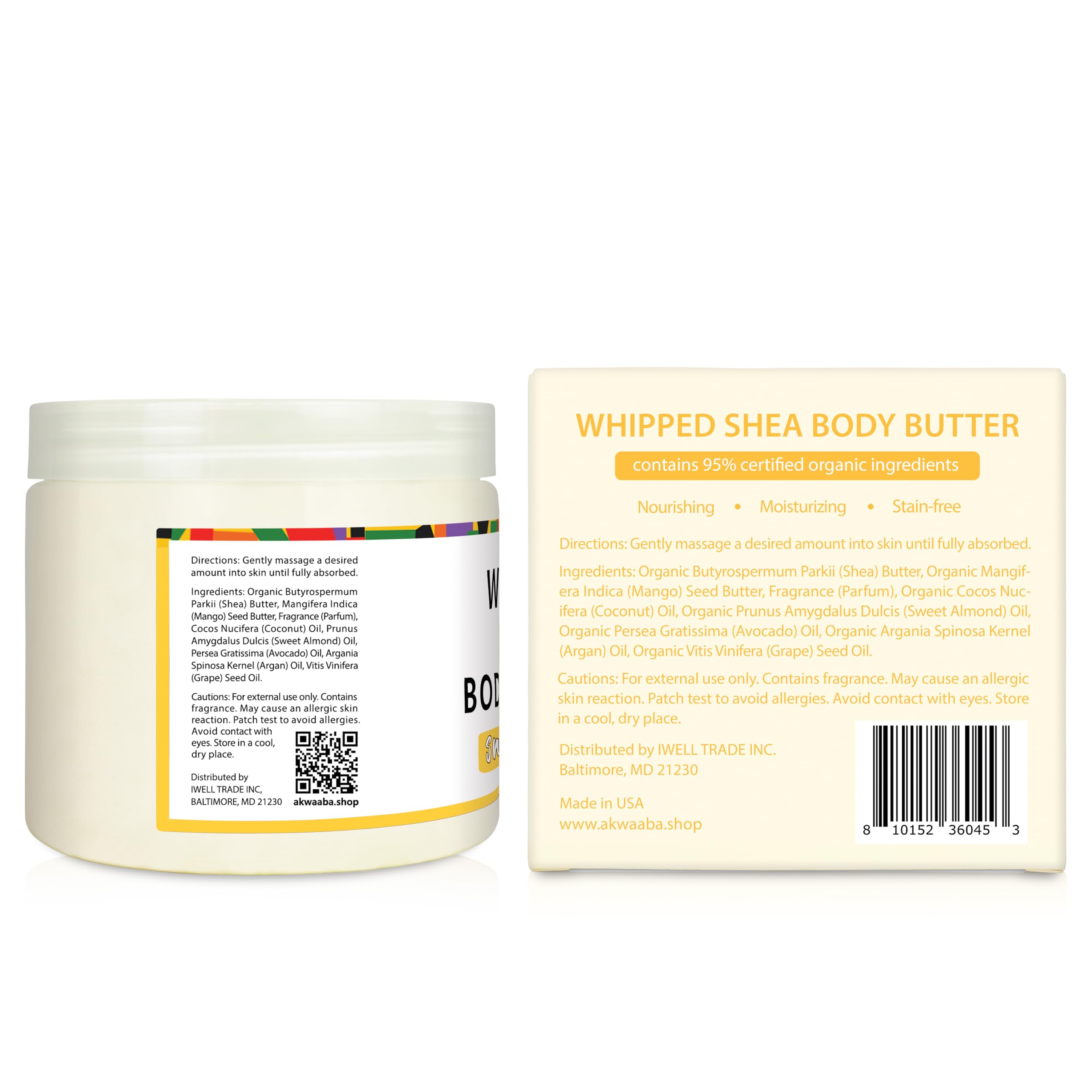AKWAABA Whipped Shea Butter Mango Dulce: cuidado suave diario para piel y cabello.