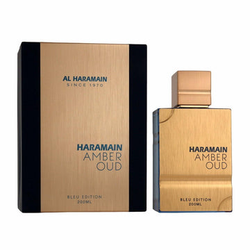 Al Haramain Amber Oud Blue Edition etiqueta premium para colección sofisticada.