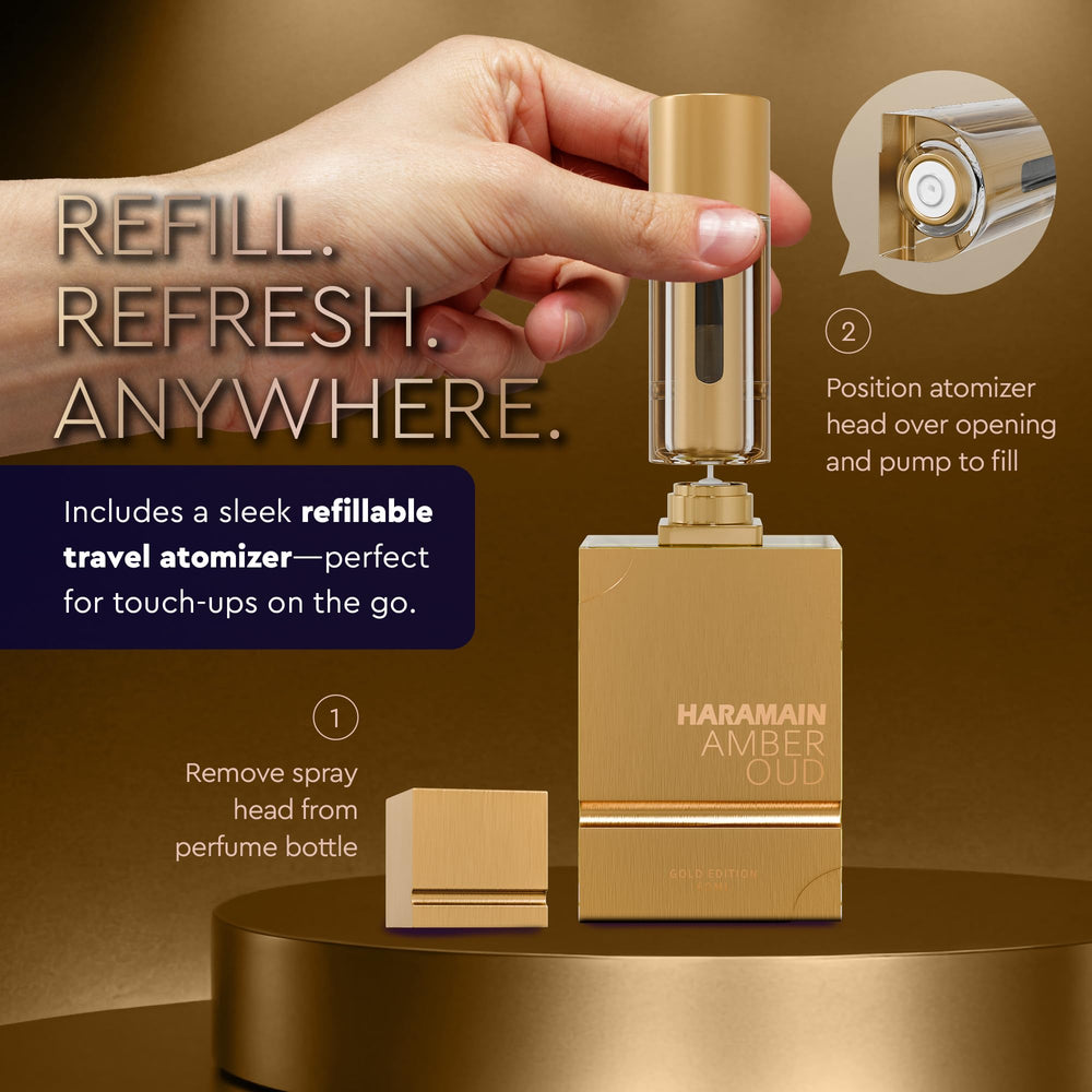 Al Haramain Amber Oud Gold Edition: atomizador de viaje para retoques en cualquier lugar.