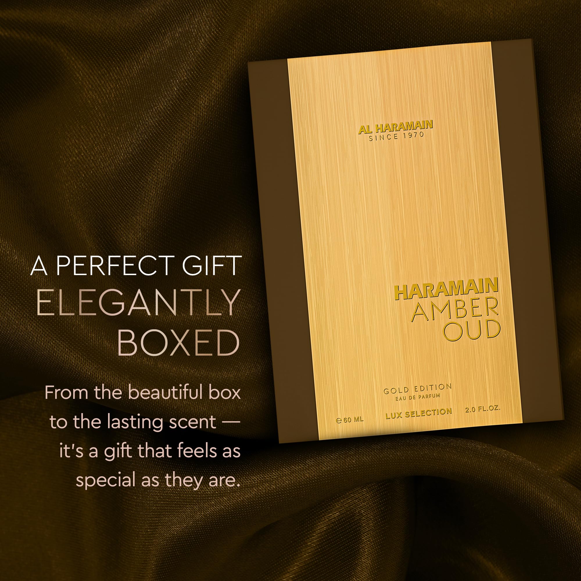 Al Haramain Amber Oud Gold Edition: diseño de botella elegante y versátil para cualquier ocasión.