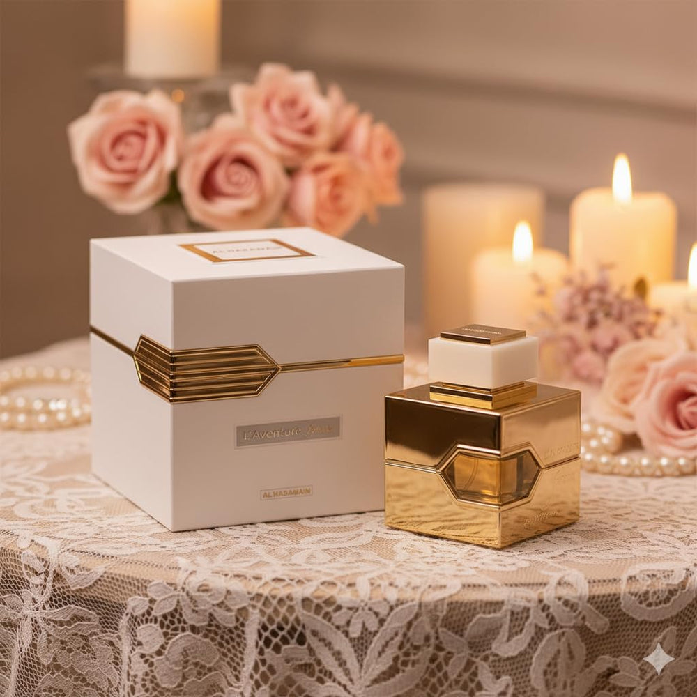 Caja de presentación Al Haramain L'aventure Femme, ideal para regalo.