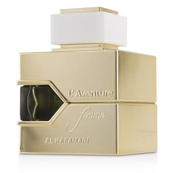 Al Haramain L'Aventure Femme, envase lateral, fragancia chispeante para salidas nocturnas.