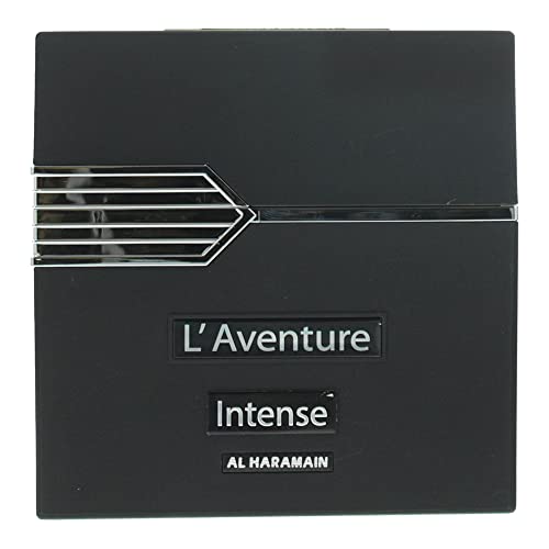 Al Haramain L'Aventure Intense, detalle de la tapa, presencia elegante para ocasiones especiales.