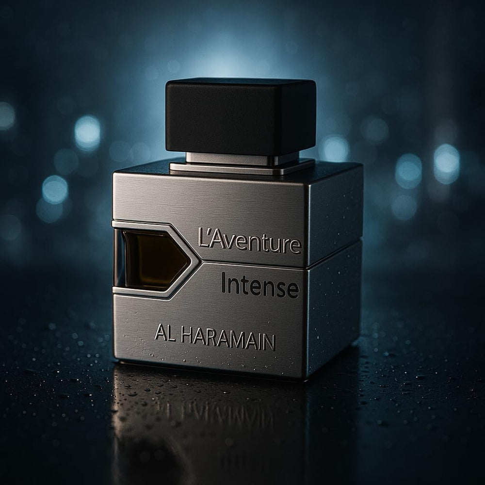 Frasco de 100 ml de Al Haramain L'Aventure Intense, tamaño práctico para viajar.
