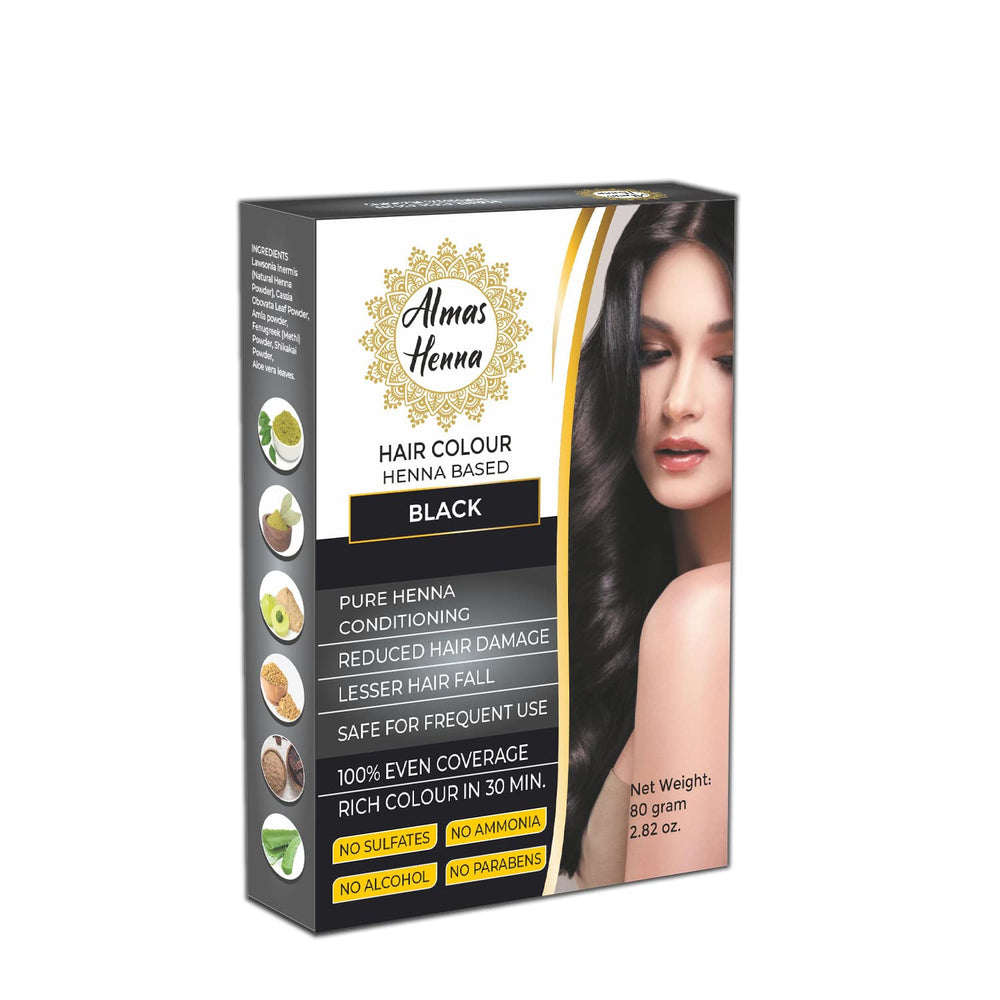 Al Hasnayn Enterprises Almas Henna polvo negro para color natural y brillo.