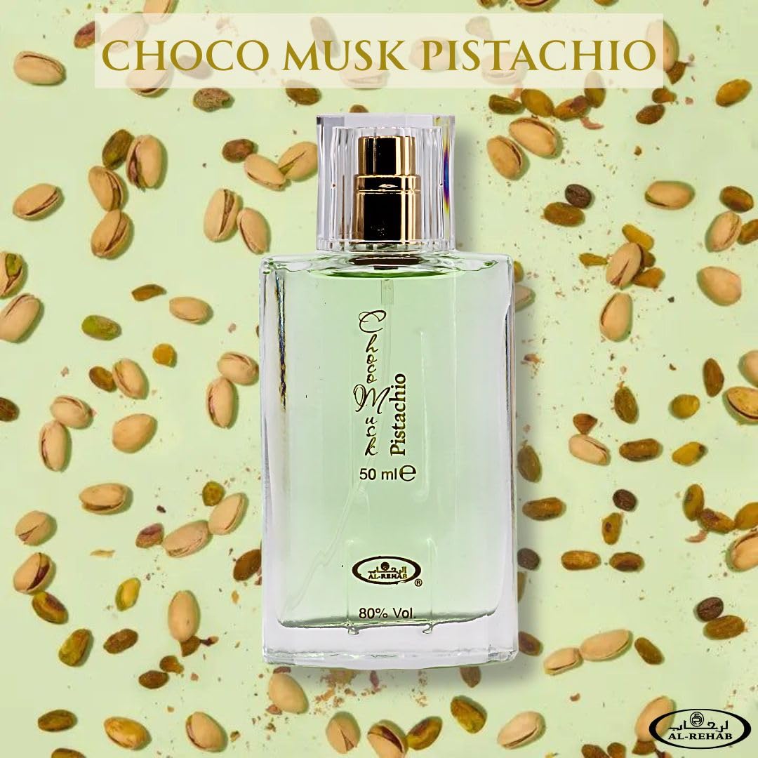 Al-Rehab Choco Musk Pistachio: envase minimalista que transmite calidad y elegancia