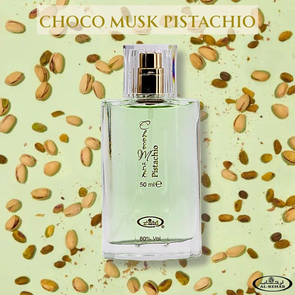 Al-Rehab Choco Musk Pistachio: envase minimalista que transmite calidad y elegancia