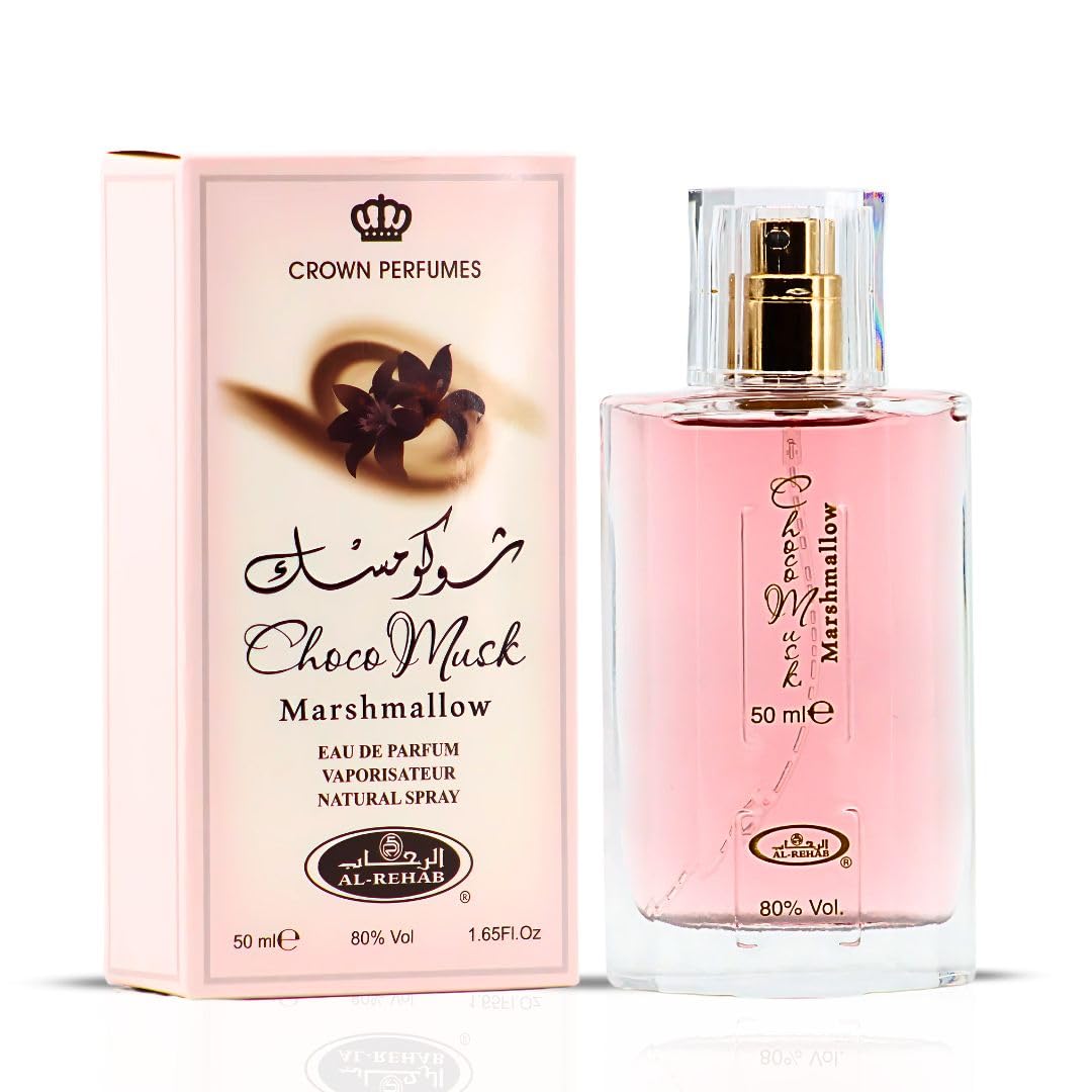 Al-Rehab Choco Musk Marshmallow, botella elegante para uso diario y ocasiones.