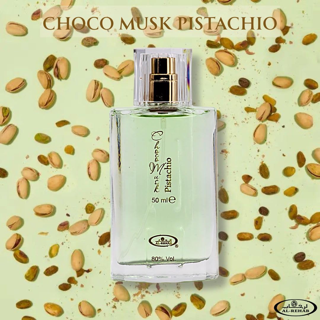 Al-Rehab Choco Musk Pistachio, notas de pistacho y cacao para acabado suave