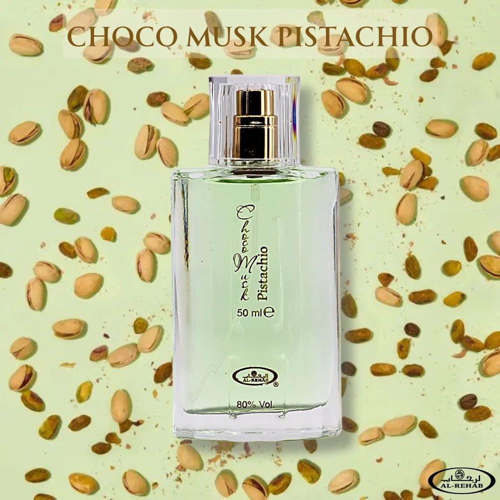 Al-Rehab Choco Musk Pistachio, notas de pistacho y cacao para acabado suave