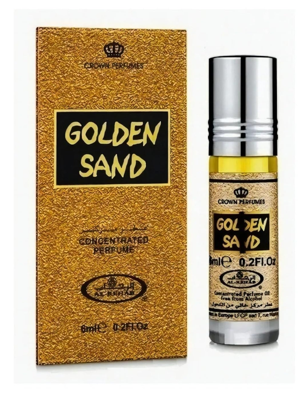 Al-Rehab Golden Sand: frasco roll-on de 6 ml, ideal para uso diario y viaje.