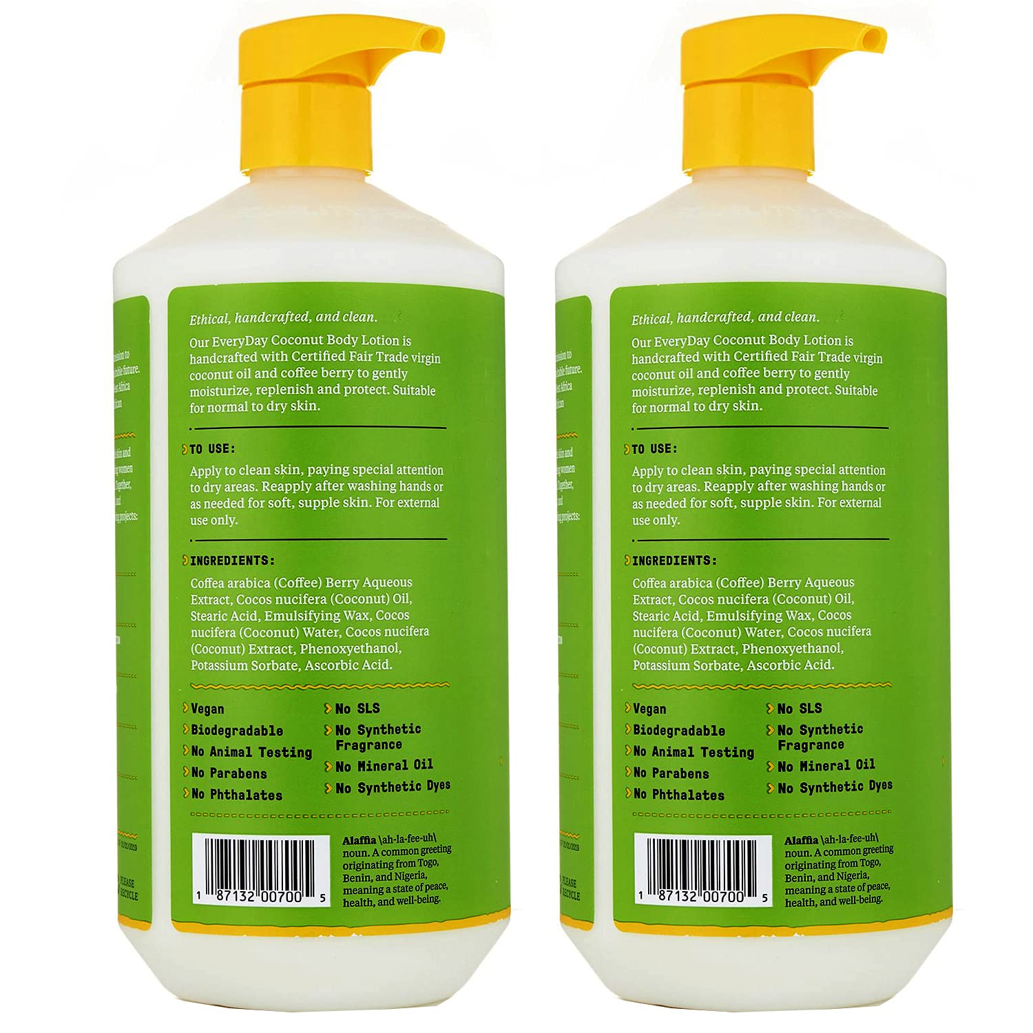 Alaffia Loción Coco Diario, frasco de aceite de coco virgen para piel nutrida.
