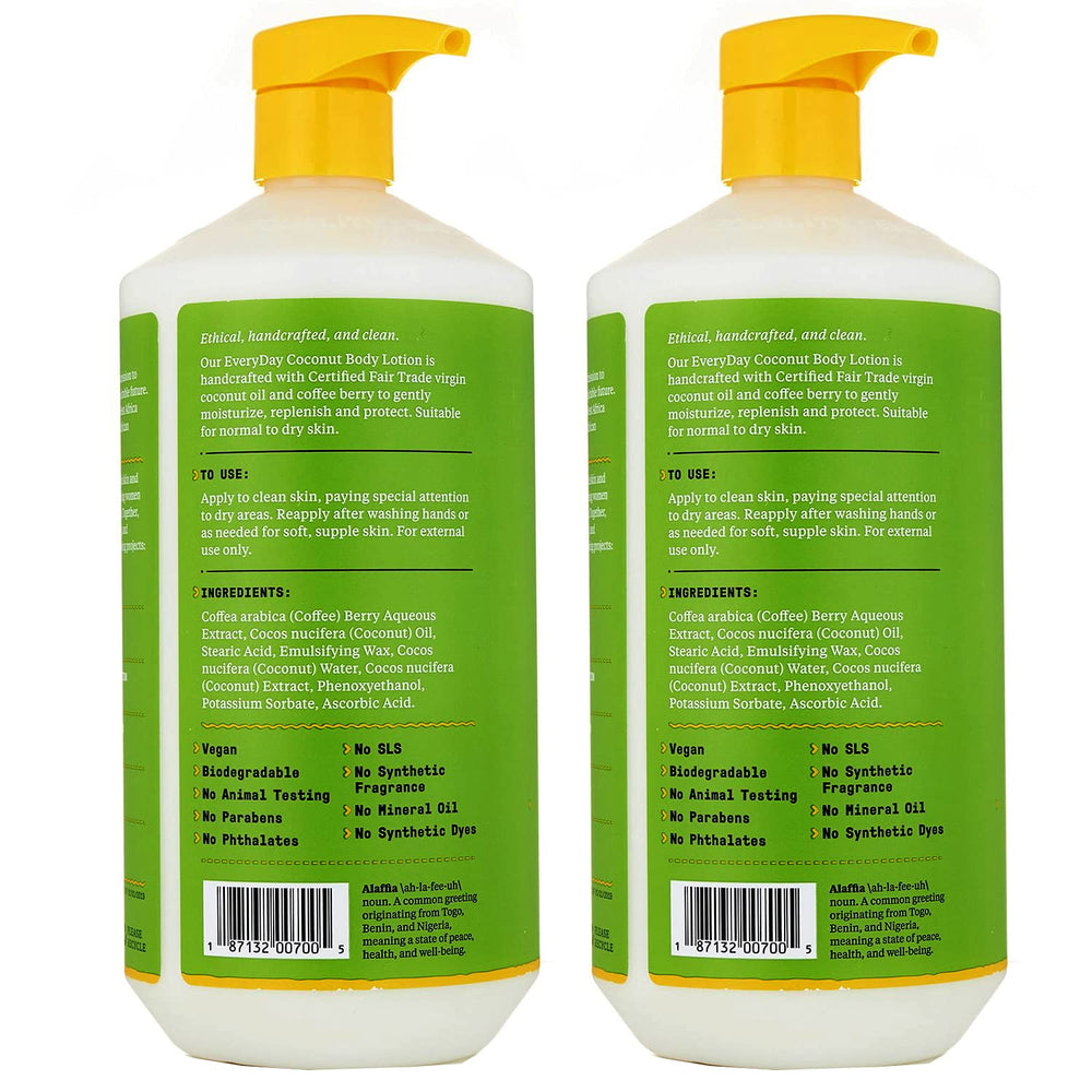 Alaffia Loción Coco Diario, frasco de aceite de coco virgen para piel nutrida.