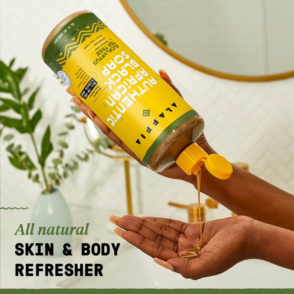 Limpieza suave para rostro, manos y cuerpo con Jabón Negro Africano de Alaffia.
