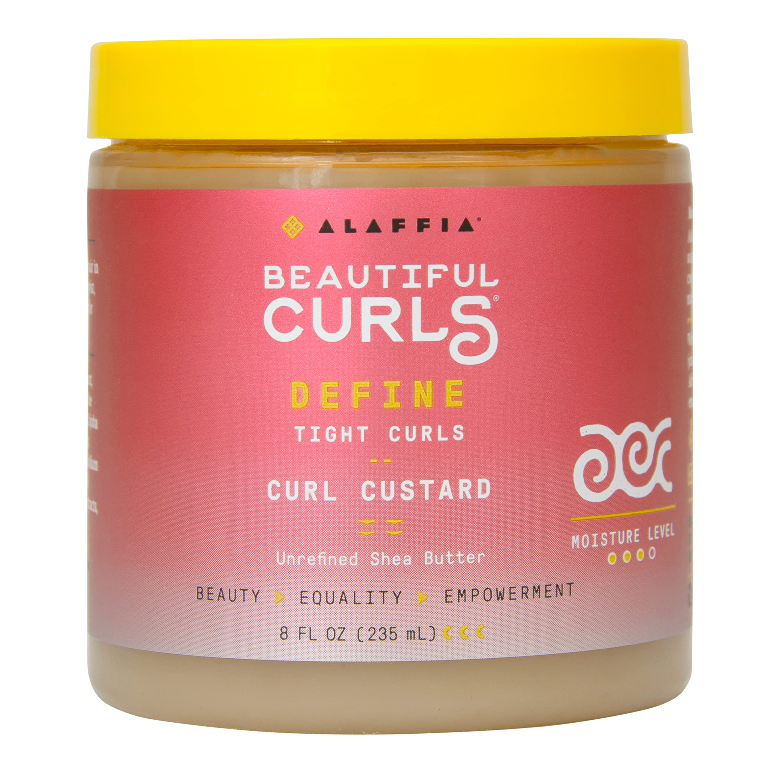Alaffia Beautiful Curls Curl Custard en tarro, hidratación intensa para rizos.