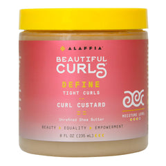 Alaffia Beautiful Curls Curl Custard en tarro, hidratación intensa para rizos.